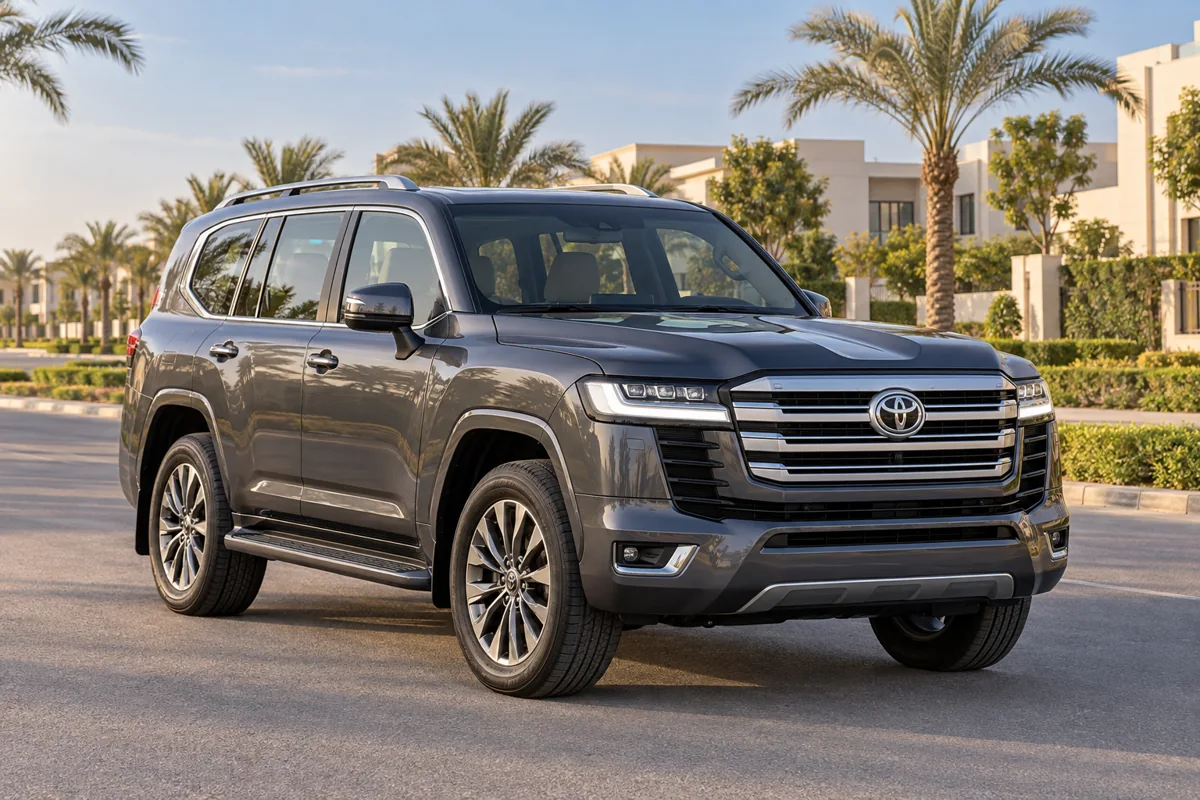 Illustrative grey Toyota Land Cruiser 300 in a New Cairo setting