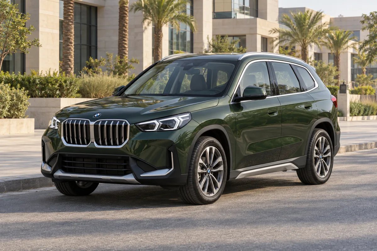 Illustrative green BMW X1 in a New Cairo setting